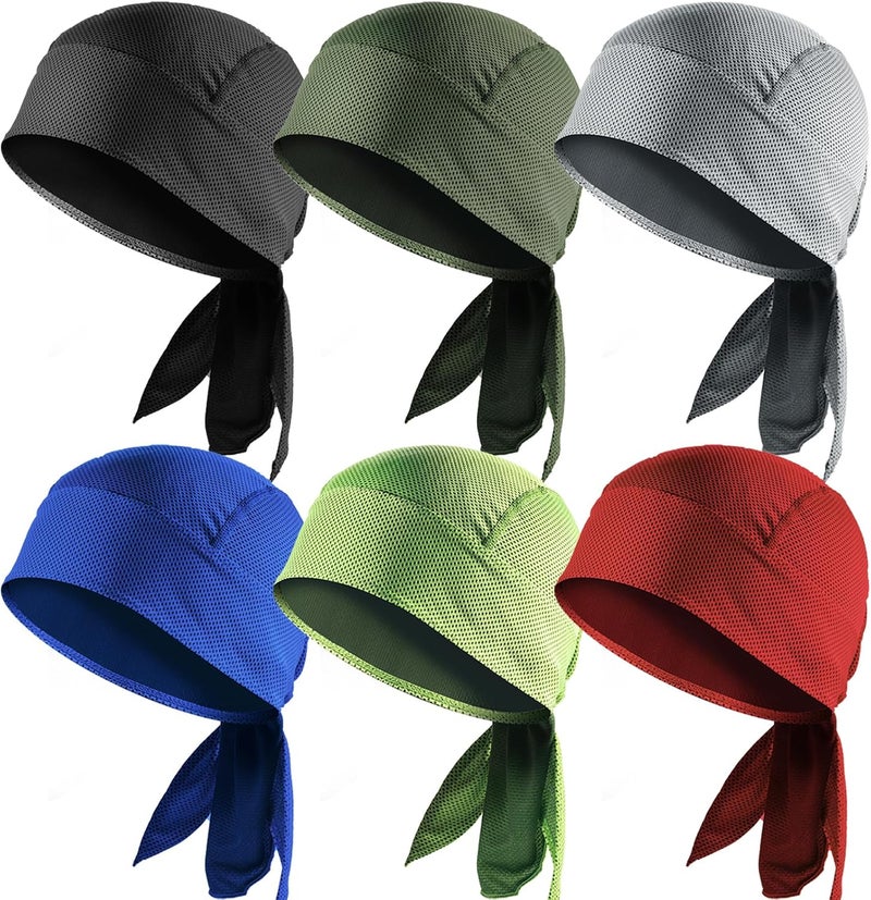 YOHITOP 6 Pack Breathable Doo Rags for Men, Sweat Wicking Dew Rags, Cooling Do Rag Skull Cap Helmet Line for Men - Image 1